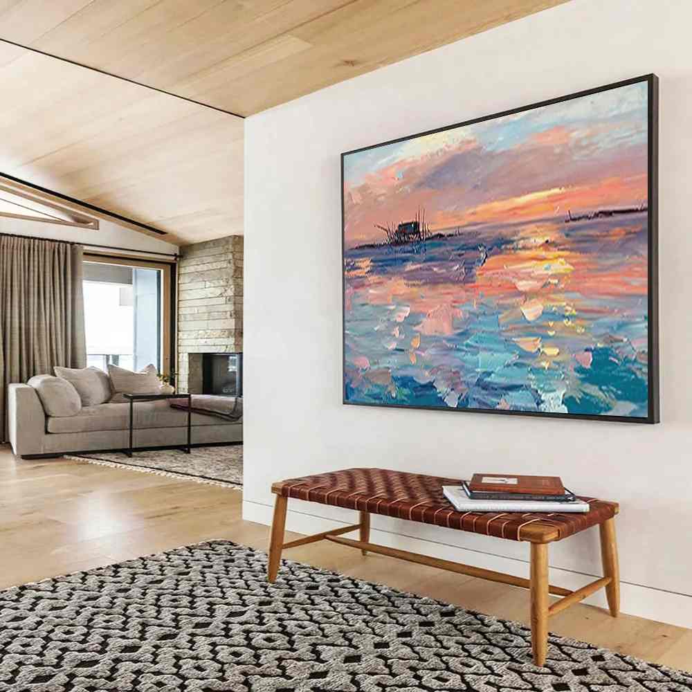 Sunset Handmade Hand-painted Water Abstract Wall Art DS0JL